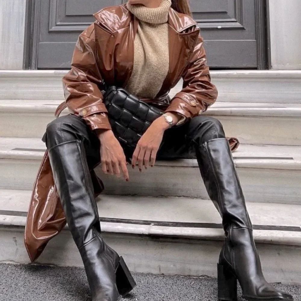 Tan cropped turtleneck sweater